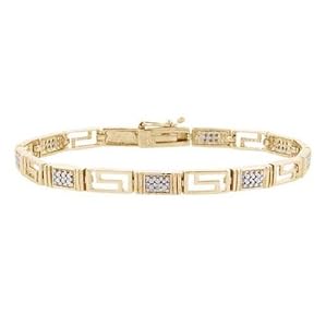 18K Gold over Silver Diamond Accent Greek Key Bracelet