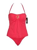 DKNY 2 Pc Pink Halter Tankini w/Embroidered Flower S