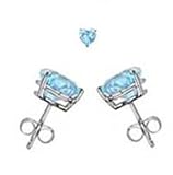 .925 Sterling Silver Blue Topaz Gemstone Stud Earrings in Three Prongs- Heart Shape 3 mm