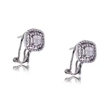 Diamond Earrings 14K White Gold Princess Cut Omega Back