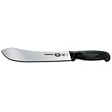 Victorinox Cutlery 10 inch Straight Butcher Knife, Granton Edge, Black Fibrox Handle