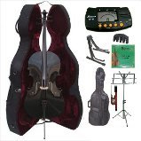 Merano 4/4 Full Size Black Cello with Hard Case, Bag and Bow+2 Sets of Strings+Cello Stand+Music Stand+Metro Tuner+Mute+Rosin
