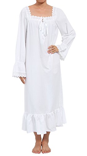 Latuza Women's Cotton Long Sleeve Lace Trim Victorian Nightgown