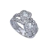 .925 Sterling Silver Promise Ring With Two Hearts and Round Cubic Zirconias in Bezel Setting