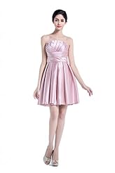 Plus Size Junior A-line Strapless Satin Sleeveless Mini-SILHOUETTEBackless Beaded  Short Bridesmaid Dress/Prom Dress/Party Dress/Mini Dress  With Ruffles