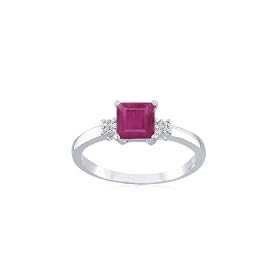 Sterling Silver 5mm Square Dyed Ruby and Diamond-Accent Ring, Size 9 by