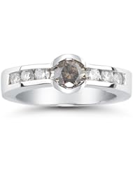 0.65 Cts Brown & White Diamond Ring in 14K White Gold