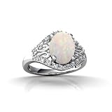 14K White Gold Genuine Oval Opal Ring