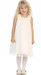 Girls Satin Floral Print Sleeveless Square Neck Mesh Beaded   Keyhole Flower-Girl Dress  With Rhinestones and Pearls