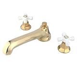 METROPOLITAN ROMAN TUB FILLER PVD, PORCELAIN CROSS-Polished Brass Finish