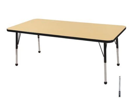 Early Childhood Resource ELR-14111-MBBK-TS 30 in. x 60 in. Maple Rectangular Adjustable Activity Table with Black Edge and Black Toddler Legs Nylon Swivel Glides