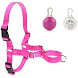 Easy Walk Dog Harness | 2 Pack Bundle | No Pull Harness and LED Dog Collar Safety Blinker Light (Batteries Included) (Hot Pink, Medium) - Great for Most Terrier, Spaniel, Beagle, and Miniature Poodle Size Breeds