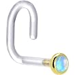 18 Gauge 1/4" Yellow Gold 2mm Light Blue Synthetic Opal Bioplast Nose Ring