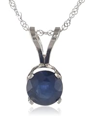 14k Gold 6mm Round Sapphire 4-Prong Solitaire Pendant, 17"