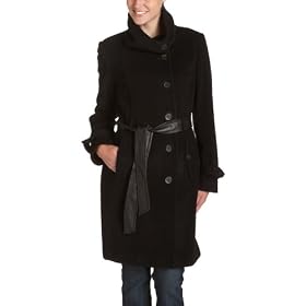 Cole Haan WoMens Wool Cashmere Button Front Coat with Large Envelope Collar and Tie on... by Cole Haan