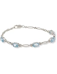 Sterling Silver Oval Shape Blue Topaz with Diamond Bracelet,7.50