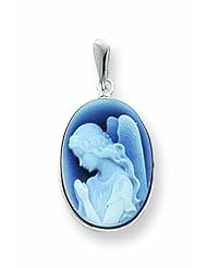 Genuine 14K White Gold White Gold 13X18mm Guardian Angel Agate Cameo Pendant 0.8 Grams Of Gold 100% Satisfaction Guaranteed.