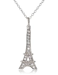 .925 Sterling Silver Cubic-Zirconia Eiffel Tower Chain Pendant Necklace, 18"