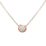 Sterling Silver Rose Plated Clear Swarovski Elements Crystal Necklace, 16.75+2"