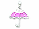 Sterling Silver Resin Pink Umbrella with White Eyes Pendant - Chain Included