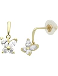 14K Gold Stud Earring Butterfly Drop Yellow Gold Earring with Safety-Back