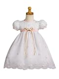 White Embroidered Organza Easter Dress with Pink Taffeta Trims and Waistband