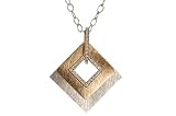 14K Yellow and White Gold Matte-Finish Diamond-Shape Pendant, Enhanced with Pave Set Diamonds, Sliding on a 16 Oval Open-Link Necklace.