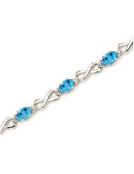 14K White Gold Oval Blue Topaz and Diamond Bracelet