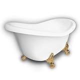 American Bath Factory B1-1600-WW-DM3-M2-15-PB Princess Slipper Clawfoot Bathtub in White, Ball and C