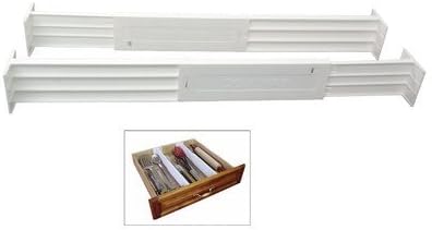 Kitchen Drawer Organizer - Set of 2 - Spring Loaded (White) (18 to 21.5 x 2.5H) by DialManufacturing