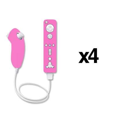 4 Pack of Hot Pink Premium Soft Silicone Gel Skin Cover Cases for Nintendo Wii Remote Controller + Nunchuck [Accessory Export Packaging]