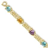 14k Yellow Checker-Board Multigem Amethyst Bracelet - 7.5 In