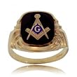 Black Onyx Men's Masonic Ring w Ornate Yellow Gold