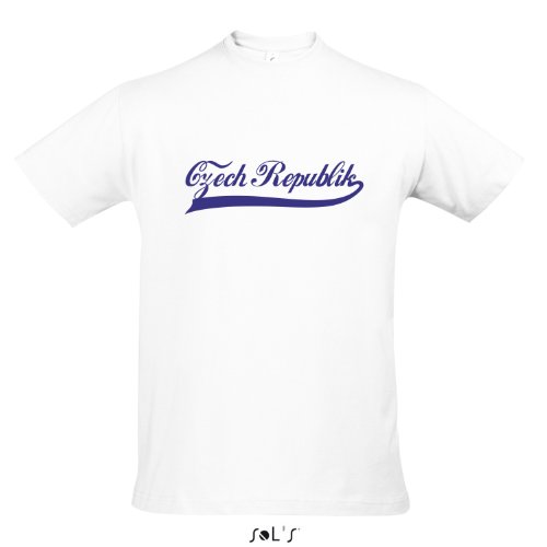 T-Shirt Tschechien Oldschool Czech Republic LÄNDERSHIRT EM / WM FAN Trikot S-XXL , White – blau , L