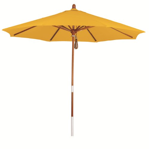 California Umbrella MARE908-SA57 9-Feet Pacifica Fabric Pulley Open Wood Market Umbrella, Yellow