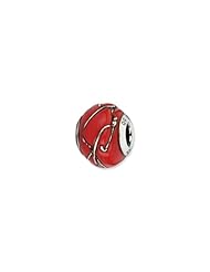 Sterling Silver Red And Silver Striped Italian Murano Charm