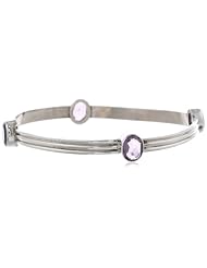 Faceted Amethyst Bezel Sterling Silver Bangle Bracelet, 7.5"