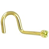 Solid 14KT Yellow Gold 1.5mm Genuine Peridot Nostril Screw- 20 Gauge