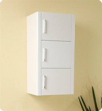 White Bathroom Linen Cabinet w/3 Cabinets & Stainless Steel Handles