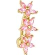 Solid 14kt Yellow Gold Pink Reverse Cubic Zirconia Lily Drop Belly Ring