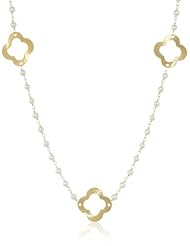 White Freshwater Cultured Pearl Linked with Sterling Silver Clover Shape Station and Clasp Chain Necklace, 18"