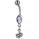 Light Purple Flower And Marquise Austrian Crystal Dangle Belly Ring
