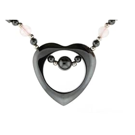 Hematite Necklace 16-18 Inches in Length - Rose Quartz and Heart by Toltec Trading Company