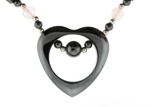 Click here to buy Hematite Necklace 16-18 Inches in Length - Rose Quartz and Heart by ToltecTraders.com.