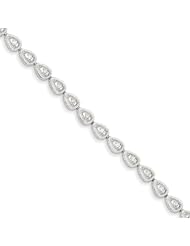 Sterling Silver Rhodium Plated Diamond Teardrop Link Bracelet