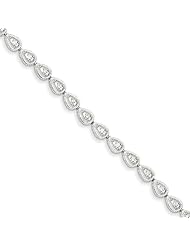 Sterling Silver Rhodium Plated Diamond Teardrop Link Bracelet, Best Quality Free Gift Box Satisfaction Guaranteed
