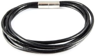 Adjustable for Men and Women Black Multi Cord with Magnetic Stainless Steel Clasp Leather Bracelet