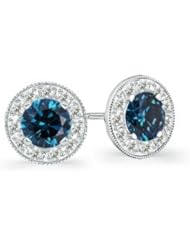 2 ct Enhanced Solitaire Blue Diamond Stud Earrings in White Gold Quality Best