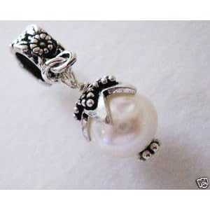 Buy silver, freshwater pearl,charm dangle bead. fits pandora, brighton