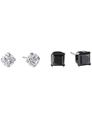 10k White Gold Round Shape 5mm Round White and Princes 5mm Square Black Swarovski Cubic Zirconia Stud Earrings Jewelry Set